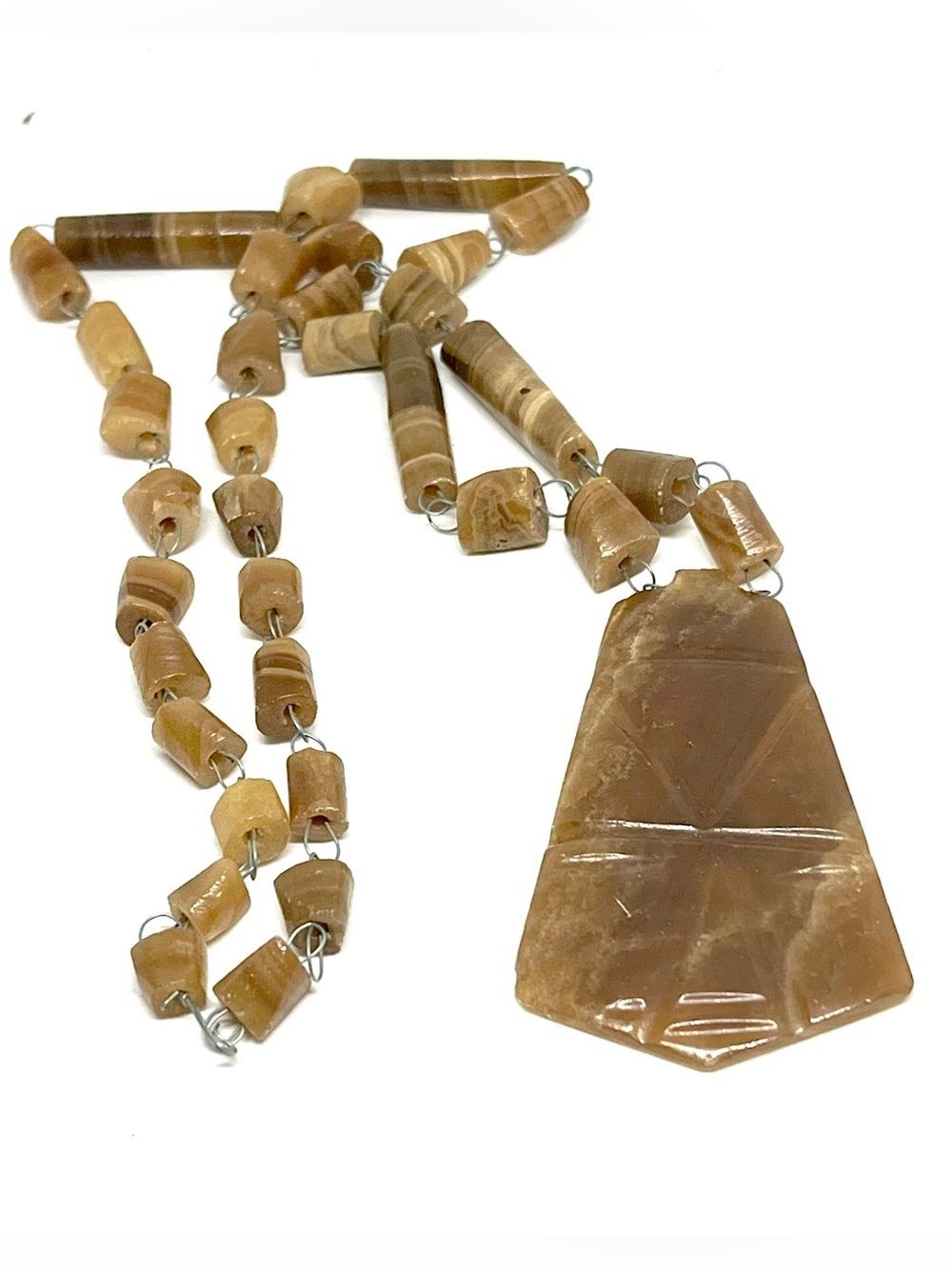 Carved Caramel Banded Onyx Necklace